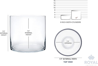 Royal Imports Flower Glass Vase Decorative Centerpiece for Home or Wedding - Cylinder Shape (8" Wide x 8" Tall, Clear)