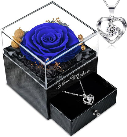 Preserved Blue Elegant Rose, 1 Count, 4.3" Square, Real Flower, Valentines Day Gifts for Her