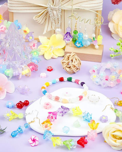 FIVEIZERO 300PCS Acrylic Flower Beads, Colorful Transparent Bead Charms for DIY Bracelets, Necklaces & Jewelry Craft Supplies