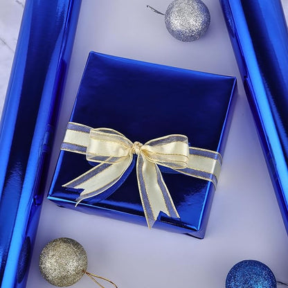 NESCCI Royal Blue Metallic Wrapping Paper, Solid Color Paper,Gift Wrapping Paper,Perfect for Wedding,Valentine's Day,Birthday, Christmas,Baby Shower,DIY Bouquet (17.5 Inches X 32.8 Feet)