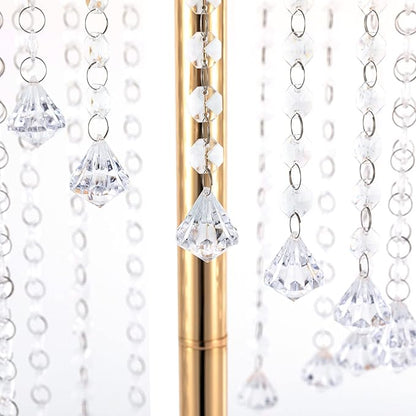 10 Pcs 27.5In Tall Crystal Flower Vase, Acrylic Crystal Flower Vases Metal Flower Stand for Wedding Reception and Event Centerpieces 9.4 x 9.4 x 27.5 Inch Gold