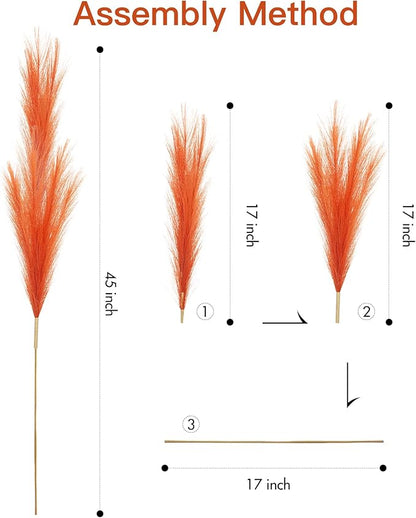 9 Pcs 45" Tall Pampas Grass Orange Decor, Long Stem Artificial Flower Floor Vase Large Faux Floral Pompas Fake Plants Dried Bouquet Arrangement Vase Filler for Boho Home Wedding Decoration