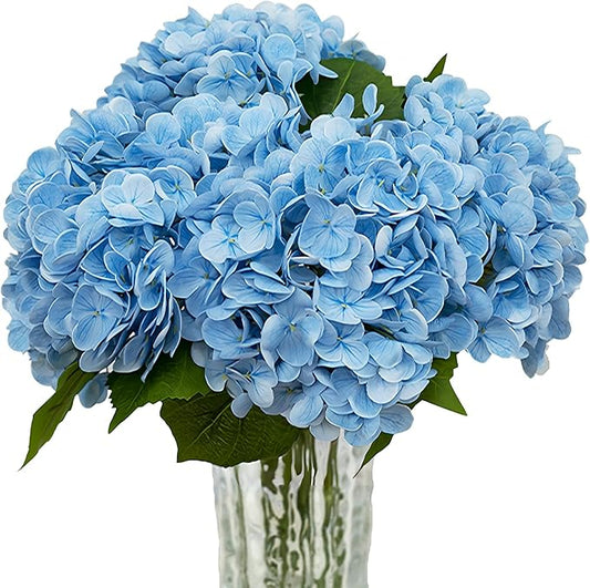 4Pcs Blue Hydrangea Artificial Flowers 21 Inch Real Touch Flowers with Stems Fake Artificial Hydrangeas Flowers for Bouquet Table Centerpieces Spring Decorations for Home