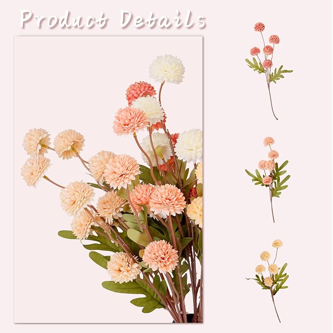 ZMTECH 12pcs Artificial Flowers for Vase, Silk Flowers for Kitchen Table Centerpiece Home Decor, Fake Flower with Faux Kiku Flowers Artificial 10 Stems + Eucalyptus (No Vase)