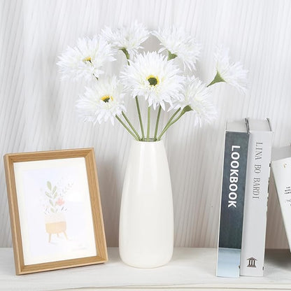 12pcs Gerbera Daisy Artificial Flowers 17.7’’ White Faux Daisies Silk Flowers with Stems for Wedding Bouquet Home Party Garden Outdoor Decoration(White)