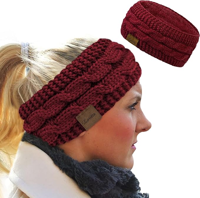 Loritta Womens Ear Warmers Headbands Winter Warm Fuzzy Cable Knit Head Wrap Fleece Lined Gifts