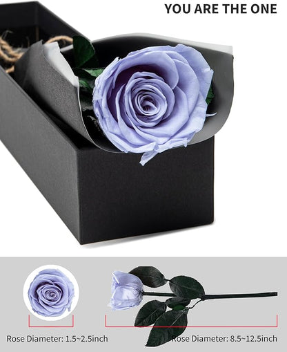 Blue Flowers for Delivery Prime, Preserved Blue Roses Flower Gifts for Women, Real Roses Single Rose Gifts for Her, Mom Birthday Gifts from Daughter, Solid Lilac Roses