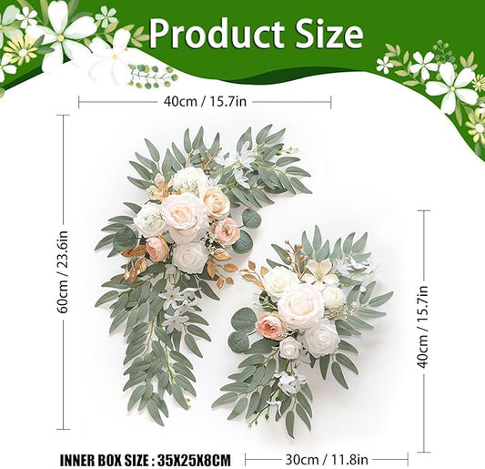 Champagne Wedding Arch Flowers, Faux Flower Swag Set of 2, Champagne Floral Swag for Wedding Arch Welcome Signs, Reception Ceremony Signs Decor
