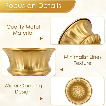 Gold Vase for Centerpieces Compote Bowl: Wedding Pedestal Vase 5.9 Inch Metal Flower Urn for Table Party Home Decor Set of 2