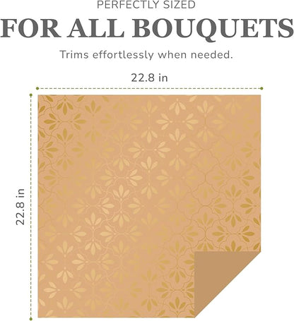 the florist Supply 20 Sheets Premium Flower Wrapping Paper | Waterproof Flower Wrapping Paper for Bouquets | Double Sided Floral Bouquet Sheets | DIY Gifts Isabella Kraft/Gold
