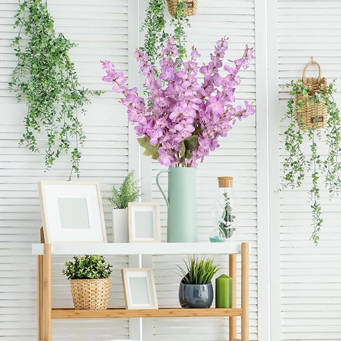 Purple Long Stem Delphinium Artificial Flower 6pcs Fake Larkspur Artificial Flowers 35.43''Silk Flower for Tall Vase Floral Arrangement Wedding Centerpieces Home Garden Party Decor(Purple)
