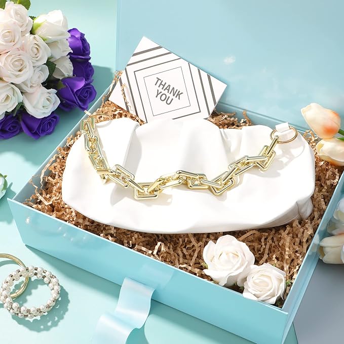 GREEN BEAN 6 Large Gift Boxes with Lids for Presents 13x9.7x3.4 Inches, Baby Blue Magnetic Luxury Gift Box with Ribbon, Bridesmaid Proposal Gift Boxes (Baby Blue)