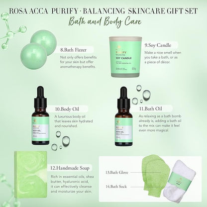 Facial Skin Care Set & Spa Kit - Gift for Men & Women Ideas, Self-Care Relaxation Gift, Skin Care Collection with Tea Tree Essential Oil, Hyaluronic Acid Serum, Dad, Mother's Day, Christmas, Birthday