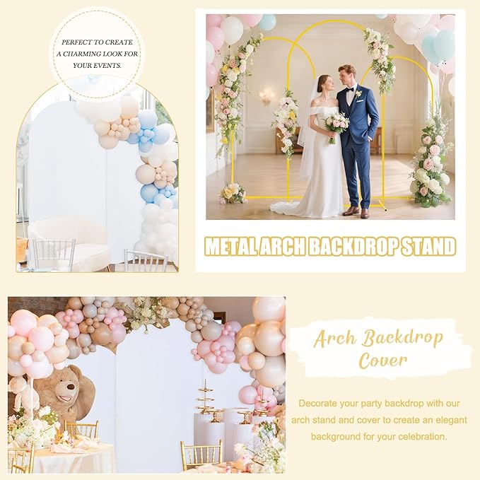 FUHSY 7.2FT Arch Backdrop Stand and Cover Set Balloon Metal Arch Stand with White Arched Backdrop Cover Wedding Arches Backdrops Stand Cover for Birthday Party Baby Shower Decor Indoor Outdoor