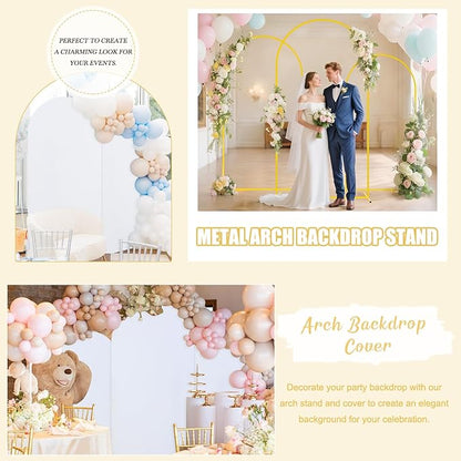 FUHSY 7.2FT Arch Backdrop Stand and Cover Set Balloon Metal Arch Stand with White Arched Backdrop Cover Wedding Arches Backdrops Stand Cover for Birthday Party Baby Shower Decor Indoor Outdoor