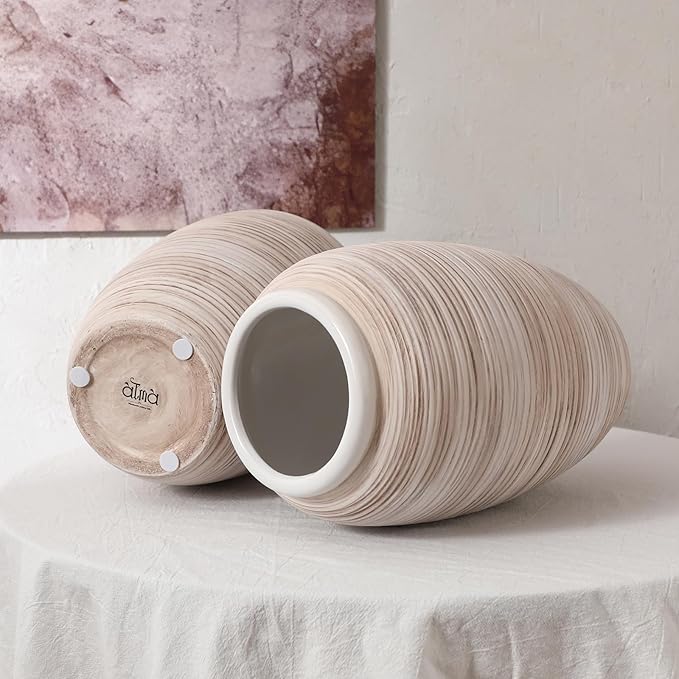 ALMA 12'' Wide Mouth Vase Home Decor, White Boho Tall Pampas Grass Vase for Table Centerpieces, Rustic Decorative Vase for Living Room, Farmhouse, Entryway, Mantel, Bookshelf
