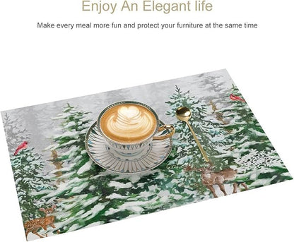 Winter Snowy Forest Placemats Christmas Pine Tree Snowflake Holiday Bath Rustic Christmas Tree Placemats Table Kitchen Dining Party 12x18 Inch Set of 4