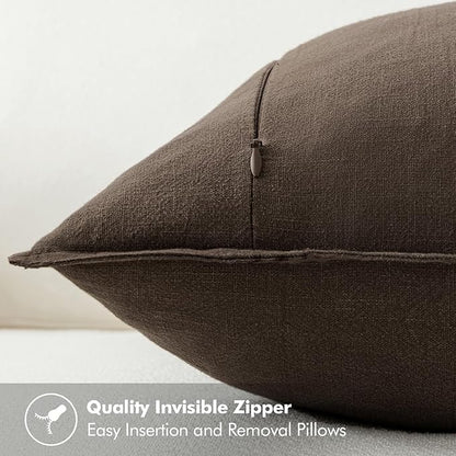 MIULEE Decorative Linen Euro Sham Pillow Covers 24x24 Dark Coffee Boho Farmhouse Neutral Winter Couch Throw Pillows for Bed Pack of 2 Accent Modern Pillowcase Sofa Livingroom Home Decor