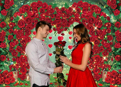 Valentine's Day Backdrop Red Rose Love Heart Garden Photography Background Floral Wedding Bridal Shower Birthday Party Decorations Photo Banner Props (120x96inch(10x8FT))
