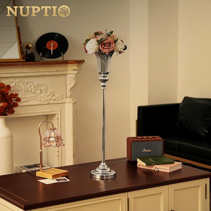 NUPTIO Centerpiece Vase Tall Wedding: 2 Pcs 30.5" Silver Flower Stand for Table Metal Trumpet Vase for Party Decorations