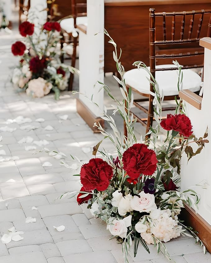 Carnations Artificial Flowers 15PCS 21.25in Velvet Fake Carnations Flowers for Wedding Home Table Centerpieces Floral Arrangements(Retro Red)