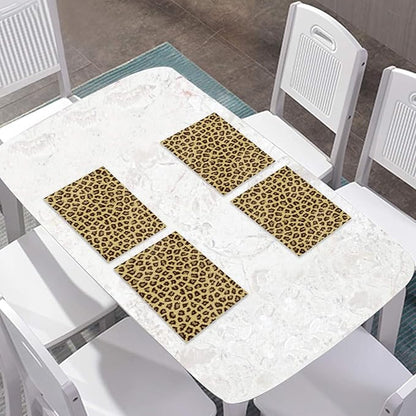 Placemats Set of 4 Waterproof Oilproof Table Mats Leopard Print Pattern Washable Wipeable Heat Resistant Easy to Clean for Indoor Outdoor Party Kitchen Dining Table Decoration 12 * 18in