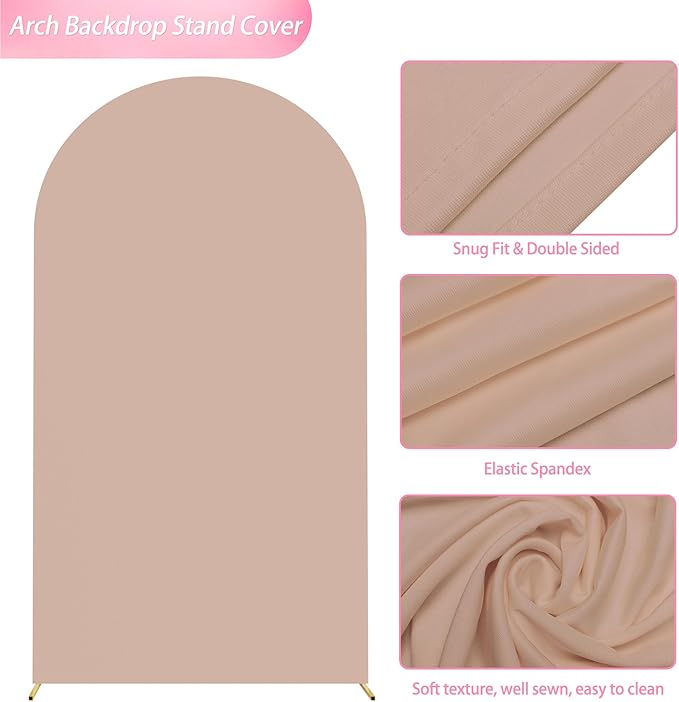 Wokceer 7.2FT Wedding Arch Cover Spandex Fitted Wedding Arch Stand Covers Round Top Chiara Arch Backdrop Cover for Birthday Party Ceremony Banquet Decoration Nude