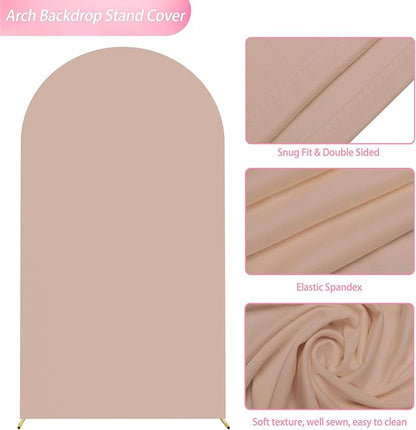 Wokceer 7.2FT Wedding Arch Cover Spandex Fitted Wedding Arch Stand Covers Round Top Chiara Arch Backdrop Cover for Birthday Party Ceremony Banquet Decoration Nude