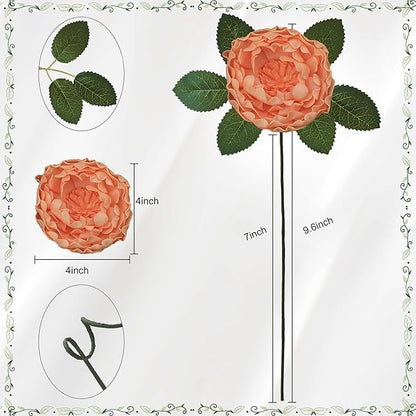 Artificial Flowers, 16pcs Realistic Rose for DIY Wedding Bouquets Centerpieces Arrangements, Terracotta Peonies Flowers with Stem Bridal Shower Party Home Decorations