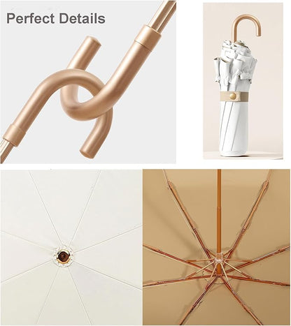 LCY Floral Edge Compact Umbrella Folding Anti-UV Parasol with Hook Handle Sunproof Rainproof & Windproof Umbrella
