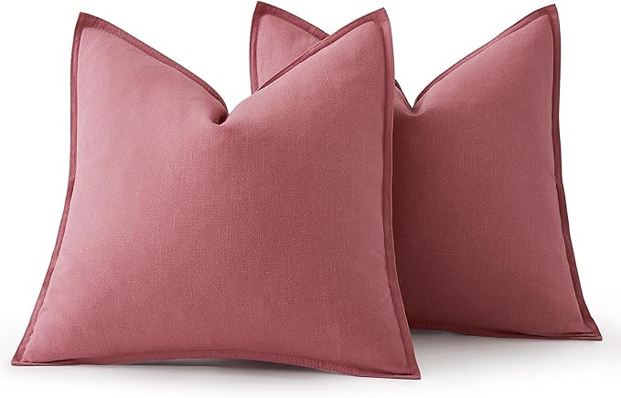 MIULEE Decorative Linen Pillow Covers 20x20 Inch Cranberry Red Boho Farmhouse Neutral Couch Throw Pillows for Bed Pack of 2 Accent Modern Pillowcase Sofa Livingroom Home Decor