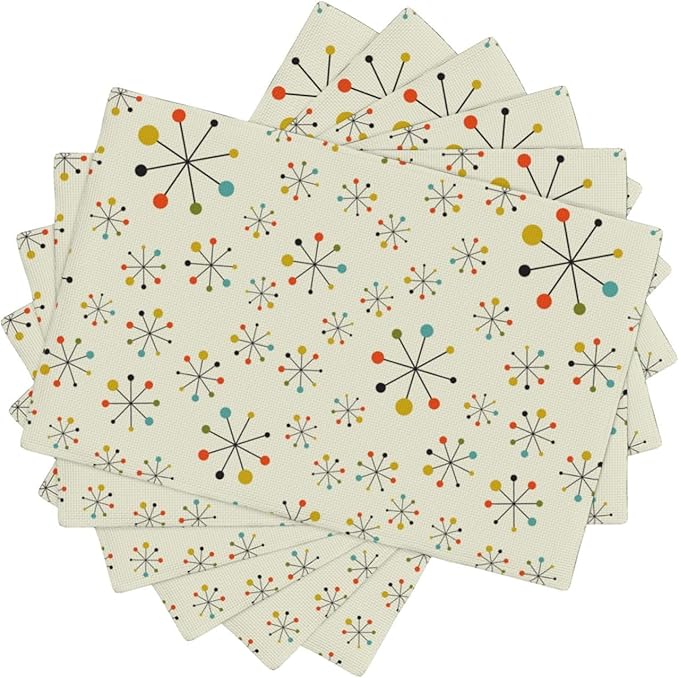 Mid Century Retro Placemats Set of 6 Yellow Kitchen Table Mats for Dining Farmhouse Holiday Home Decor,Linen Washable Place Mats 12x18 6 PCS, Style-18