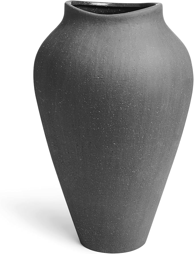 Black Ceramic Vase - Large 13.6 Inch Tall Floor Vase for Centerpieces, Farmhouse Rustic Minimalist Home Decor for Living Room, Enterway, Wedding (Sandstone Black)