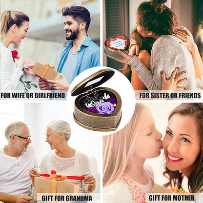 Handmade Preserved Flower Real Purple Rose in Musical Box with Photo Frame, Mother's Day Long Lasting Real Flower Gifts for Her Women Wife on Valentine's Day Birthday or Anniversary -Purple