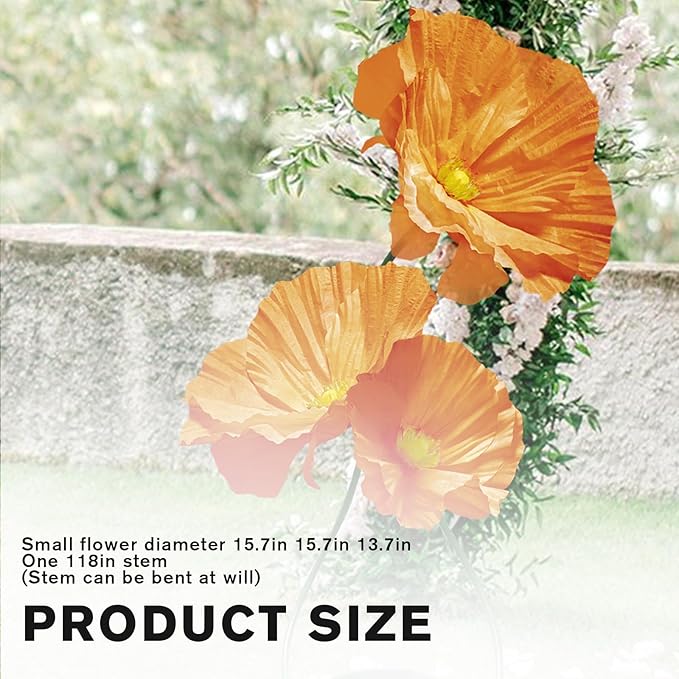 Artificial Paper Flower Decoration, Artificial Fake Flowers with Stems, for Wedding Background Decor, Shop Window Display,Photography Props, Banquet, Centerpieces 3 Pack (Orange)
