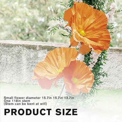 Artificial Paper Flower Decoration, Artificial Fake Flowers with Stems, for Wedding Background Decor, Shop Window Display,Photography Props, Banquet, Centerpieces 3 Pack (Orange)