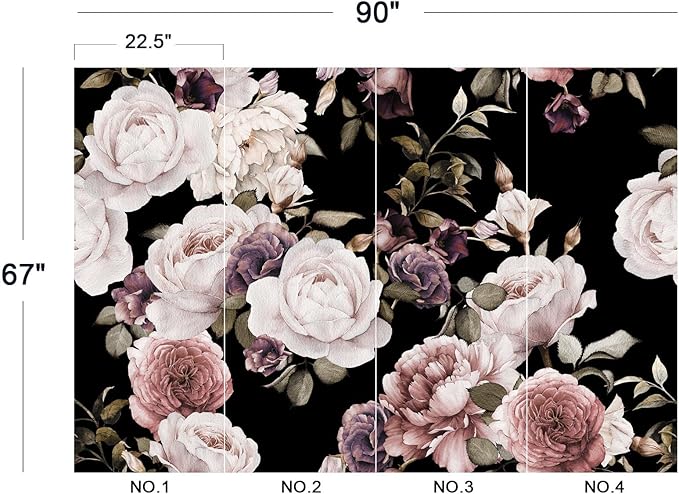 Cliouar-Peony Flowers Wall Mural - Purple Flower Wallpaper, Rose Mural Peel and Stick 90" x 67"