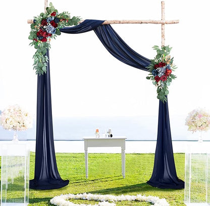 ponatia Artificial Navy Blue Wedding Arch Flowers Kit, Burgundy Flowers with 26Ft Navy Blue Arch Draping Fabric, Flowers for Wedding Arch Ceremony Reception Backdrop Decoration