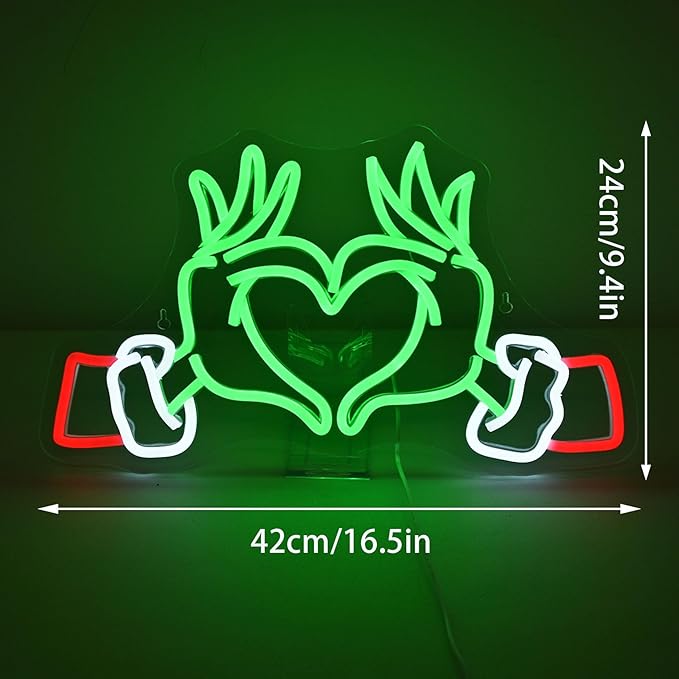 Merry Grinchmas Neon Sign Grinch Green Hands Neon Light Grinch Ornament Wall Decor Christmas Grinch Outdoor Decor Holiday Grinchy Gift for kids
