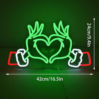 Merry Grinchmas Neon Sign Grinch Green Hands Neon Light Grinch Ornament Wall Decor Christmas Grinch Outdoor Decor Holiday Grinchy Gift for kids