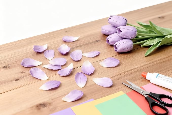 Purple Faux Tulips (20 Pcs) - Premium PU Artificial Flowers for Christmas & Thanksgiving Table Setting, Winter DIY Home Decor - 13.5" Real Touch