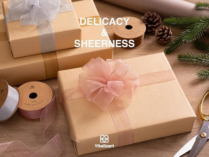 Vitalizart Organza Ribbon 1" x 90Yd Mixed Color Sheer Ribbons Set 10 Yd x 9 Rolls Handmade for Gift Wrapping Christmas Tree Crafts Bows Wedding Invitations Wreaths Wrap