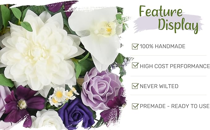 Wedding Arch Flowers with Drapes Kit (Pack of 5) - 2pcs Artificial Lilac & Cream Deluxe Swag with 3pcs Hanging Drapes for Wedding Ceremony Arbor Reception Backdrop Rose Floral Decorations
