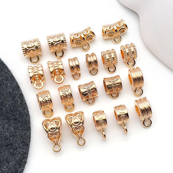 WOCRAFT 60pcs KC Gold Bails Space Beads Bracelet Charms for Jewelry Making Sets DIY Necklace Bracelet Keychain Crafting Charms Kit Craft Supplies (SN854)