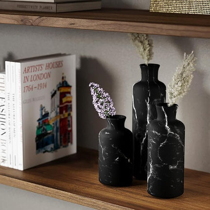 Creative Scents Black Marble Look Vase Set - Vases Home Decor, Premium Quality for Holding Pampas Grass, Dried/Fresh Flowers, Vases for Decor - Kitchen, Bedroom, Office, Living Room, or Shelf Decor