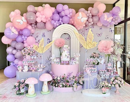 KONPON Purple Butterfly Arched Backdrop Fabric Cover Spring Arch Cover for Girls Birthday Baby Shower Decoration Supplies (No Stand!)