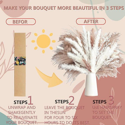 Dried Flower Bouquet - Pampas Grass, Bunny Tails & Preserved Flowers - Boho Chic Home Decor, Rustic Wedding Centerpiece, Farmhouse Style Arrangement, Long-Lasting Gift (113PCS)