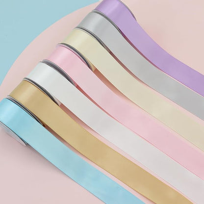 7 Colors Total 35 Yard Satin Ribbon Assortment - 1 Inch Wide 5 Yard/Roll Gentle Light Color Set Double Face Fabric Ribbon - Perfect for Gift Wrapping Crafts Party Wedding Birthday Decoratio