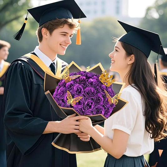 36+20 Glitter Roses Bouquet, DIY Fake Flowers Bouquet, Craft the Initials of Your Loves' Name with Artificial Rose for Valentines, Anniversary, Wedding, Mothers Day Gifts, Purple & White