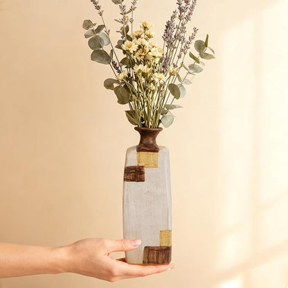 Ceramic Flower Vase Home Decor-8" Tall Vase for Centerpieces,Large Decorative Terracotta Vases, Farmhouse Rustic Pottery Vase for Home Decor Living Room, Table,Shelf or Mantel(Square)